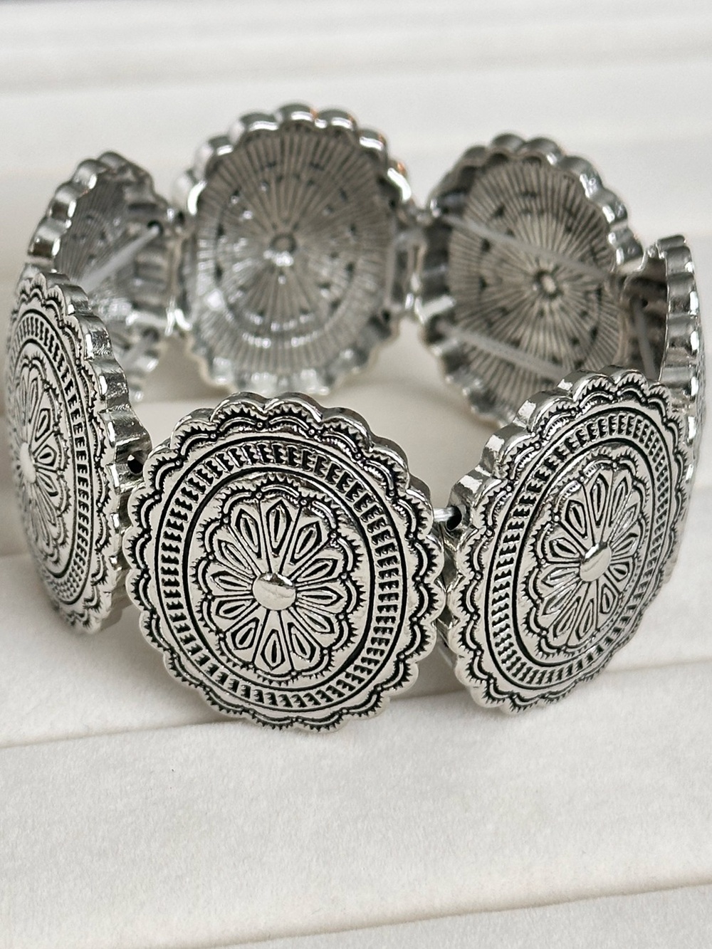 Silver Boho Concho Stretch Bracelet B04-12